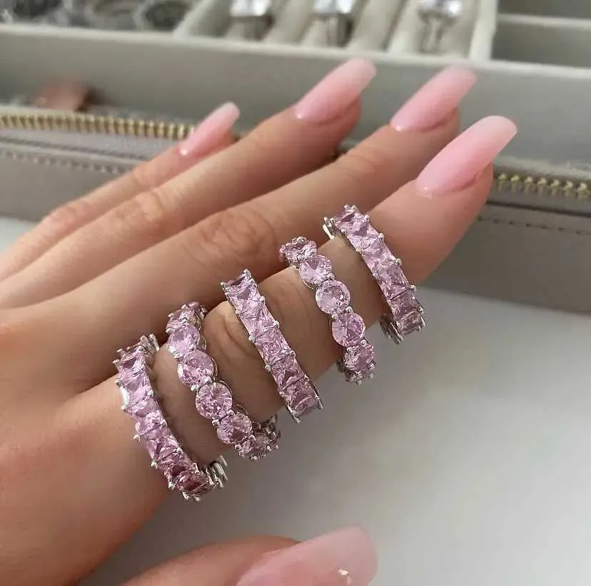 2022 Eternity Diamond Ring 925 Sterling Silver Engagement Wedding Band Rings For Women Men Promise Birthday Party_voghion.com