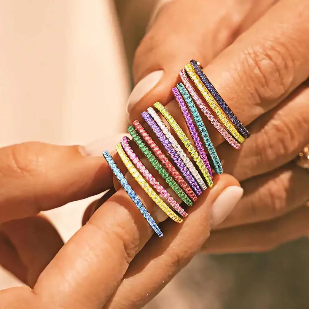 eManco Exquisite Gorgeous Birthstone Multi Color Crystal Rings Stainless Steel PVD For Women Daily Party Festival_voghion.com