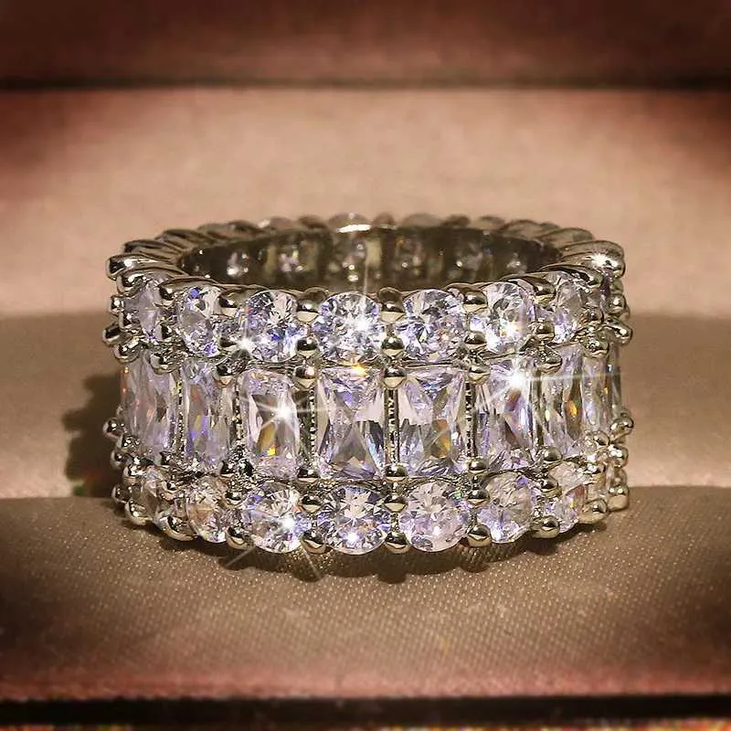 Ladies Fashion AAA 925 Shining Zircon Three Layer Engagement Anniversary Silver Jewelry Senior Lady Ring J260411_voghion.com