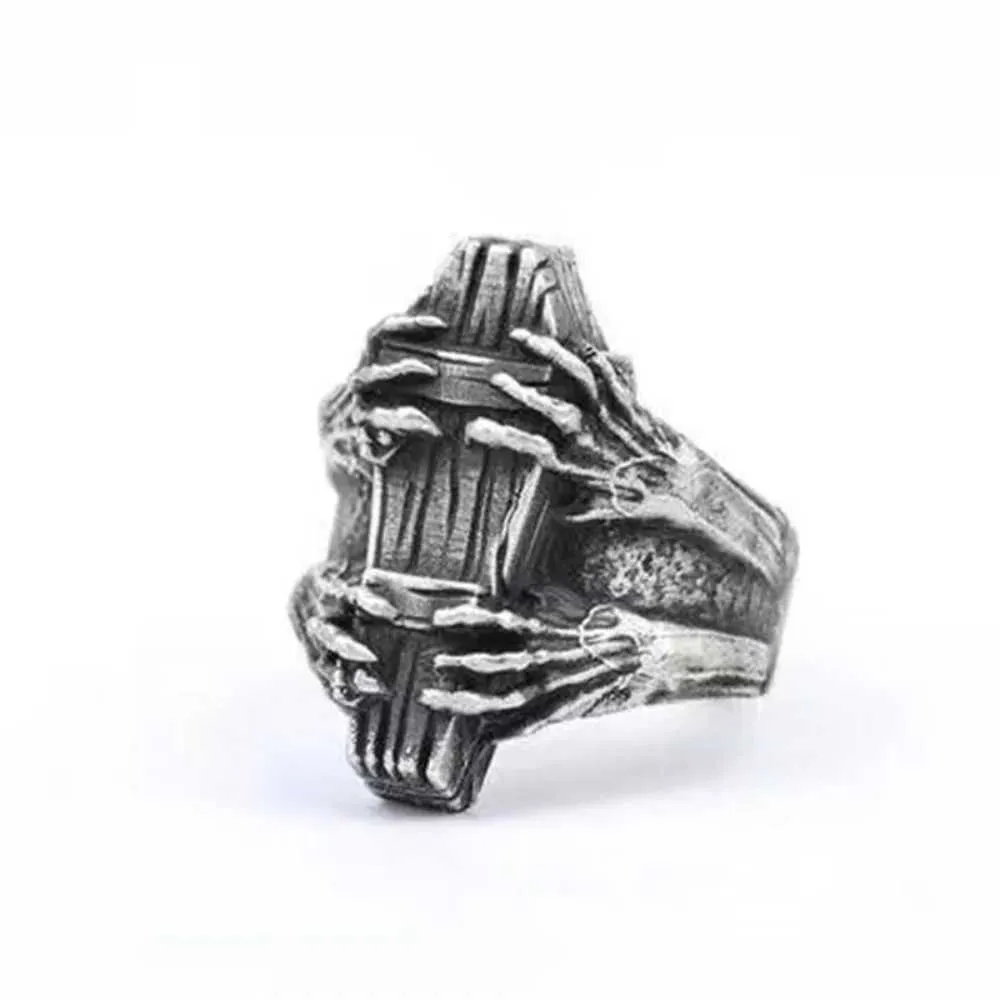 Classic Vintage Coffin Ghost Claw Vampire Devil Mens Adjustable Size Open End Ring Goth Punk Hip Hop Jewelry Party_voghion.com