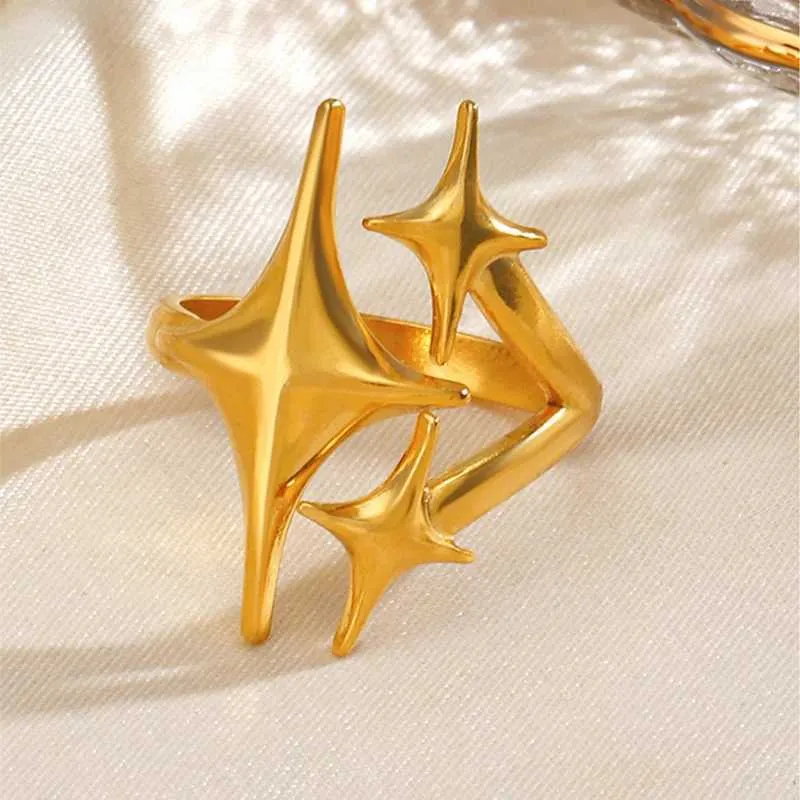 Designer Celestial Star Open Rings Adjustable Gold Silver_voghion.com