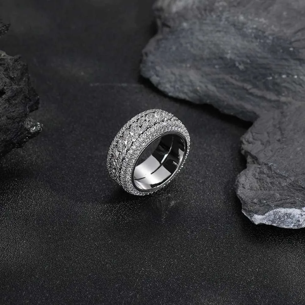 Draaibare cubaanse ring voor heren van platina en moissaniet_voghion.com