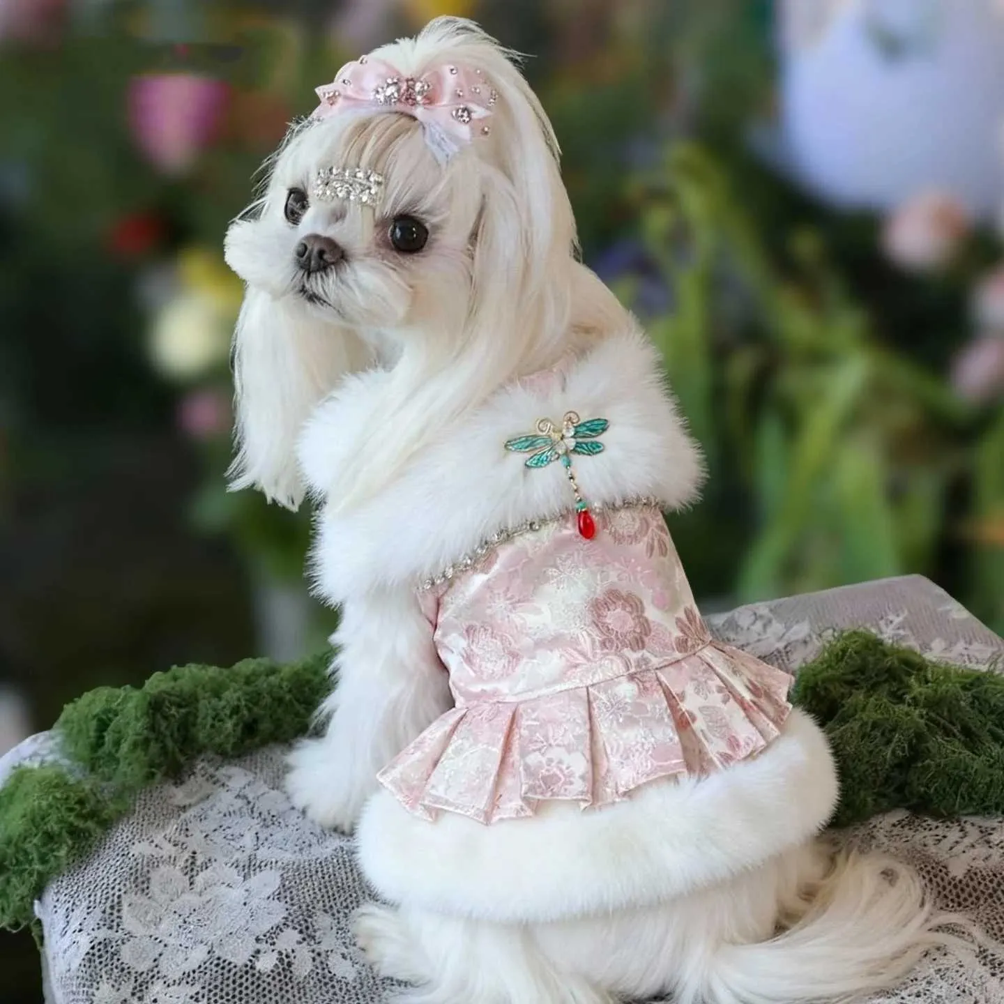 dog formal dress Pink Satin Dog Tuxedo: Custom Wedding Outfit