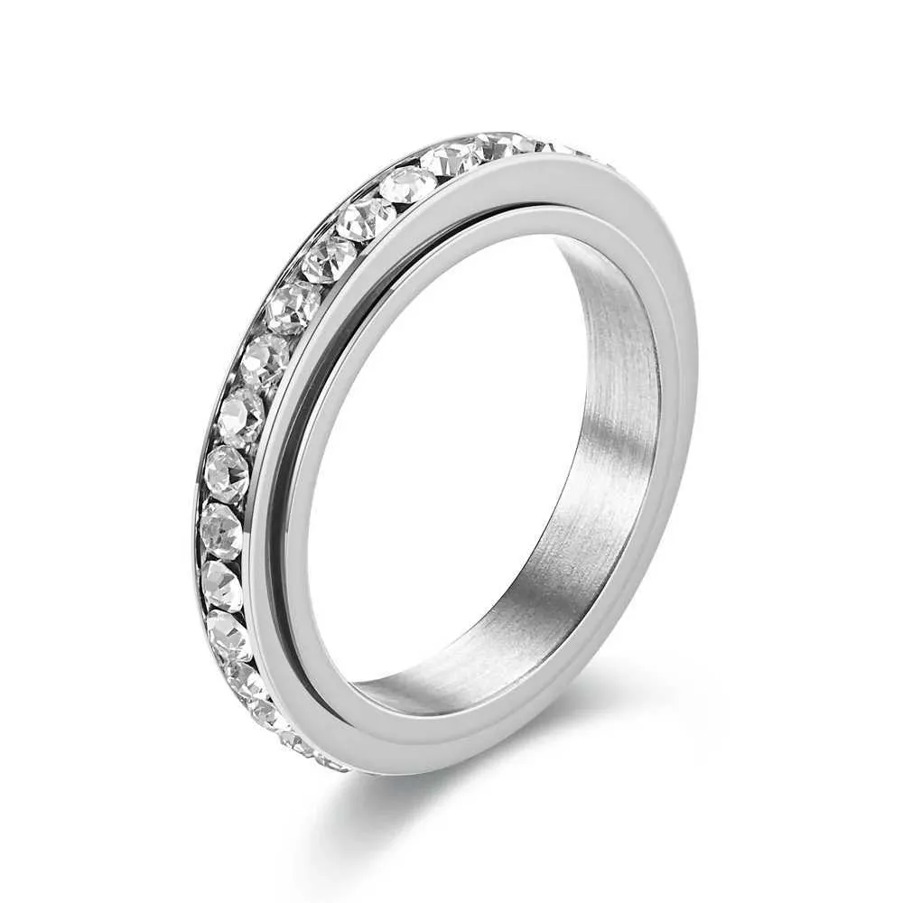 Anxiety Fidget Spinner Spinning Rotatable Stainless Steel Iced Out Bling CZ Cubic Zirconia Rings Anti Stress Jewelry_voghion.com