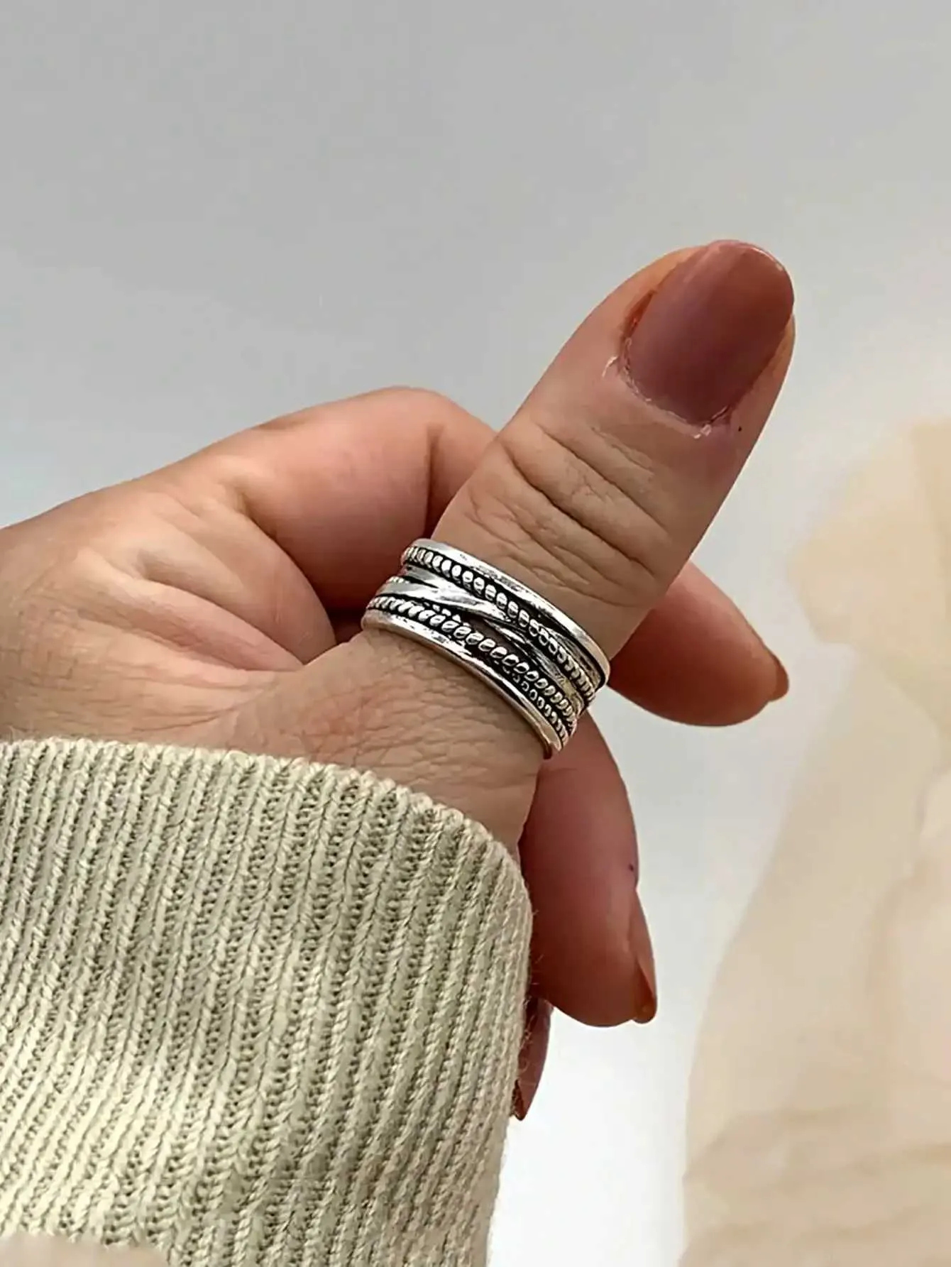 Vintage Royal Style Knitted Bohemian Ring Adjustable Multi Layer_voghion.com