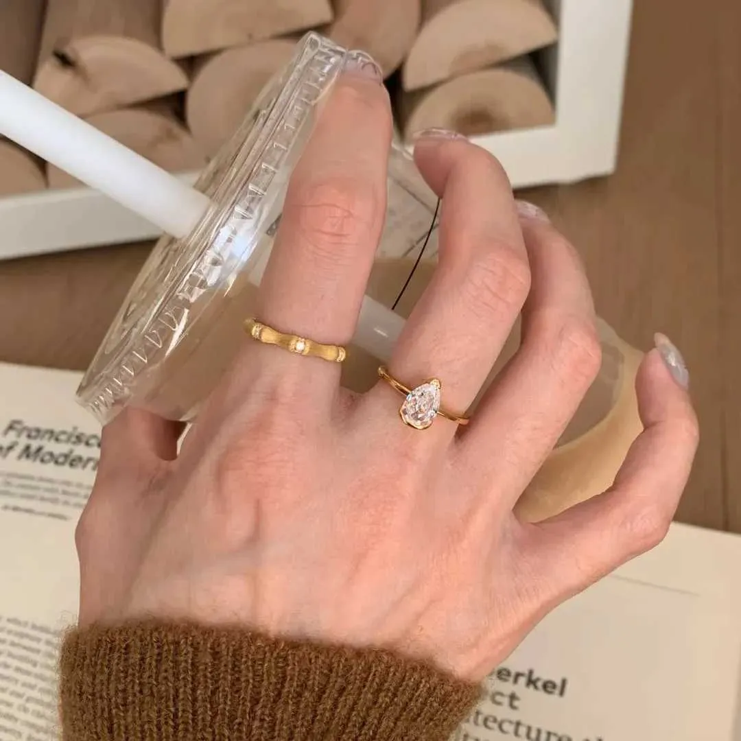 925 Sterling Silver Open Finger Ring Golden Clear CZ Square Droplet Geometric Punk For Women Jewelry Gift Dropship_voghion.com