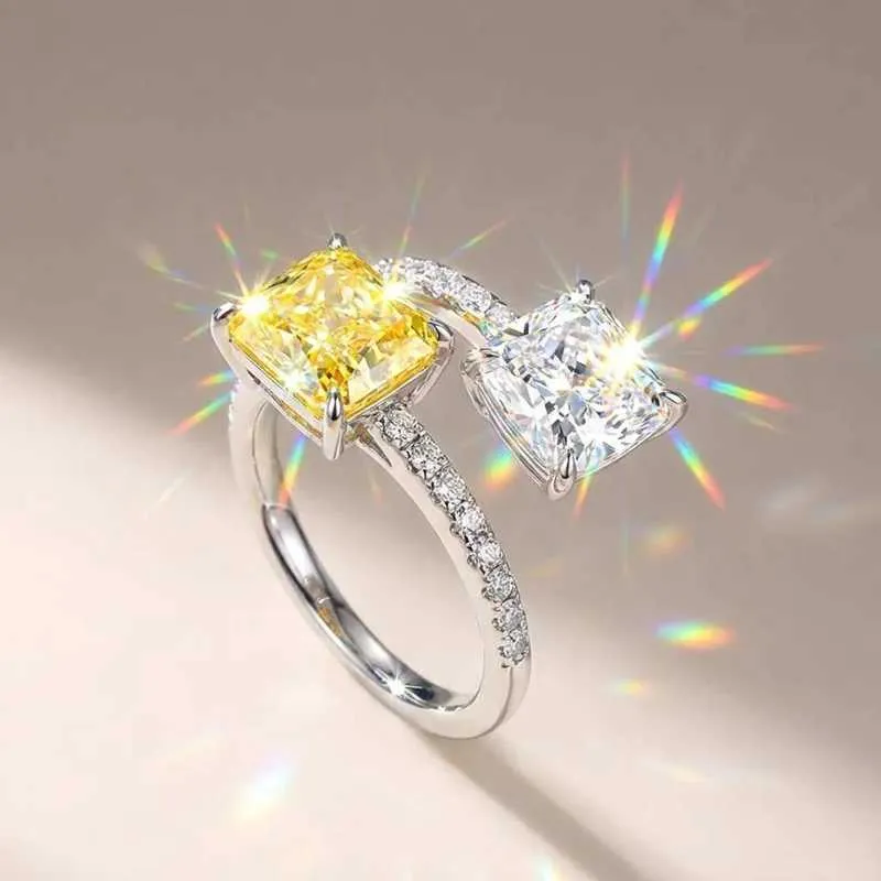 925 Sterling Silver New Style Adjustable Ring With Bright Princess Square CZ Female Engagement Party Accessories Fashion_voghion.com