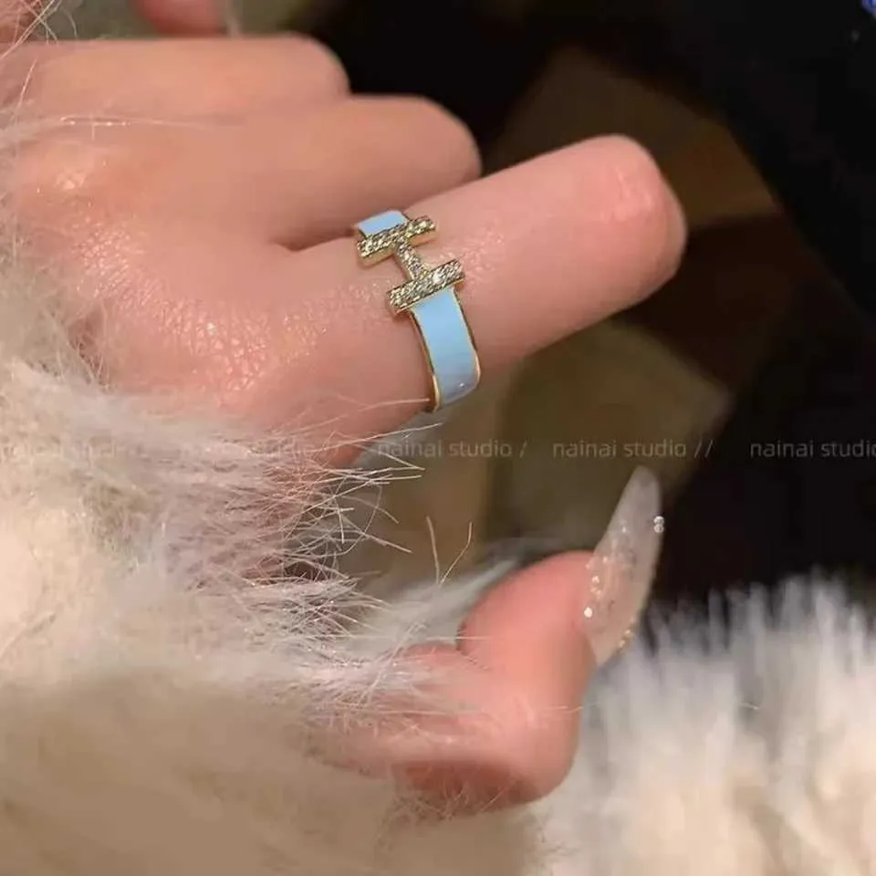 High End French Minimalist H Initial Enamel Zircon Open Adjustable Ring Women Dainty Unique Jewelry Gift For Her Daily_voghion.com