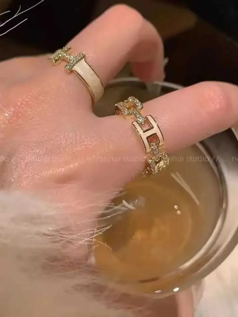 Minimalist French Initial H Enamel Zircon Adjustable Ring For Women_voghion.com