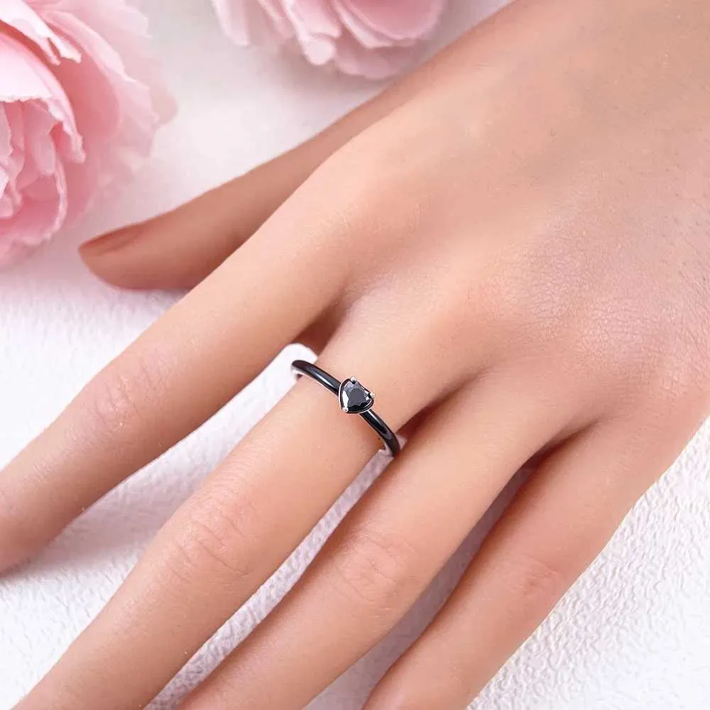 Designer Herzring Aus 925 Silber Mit Schwarzem Und Rosa Zirkon_voghion.com