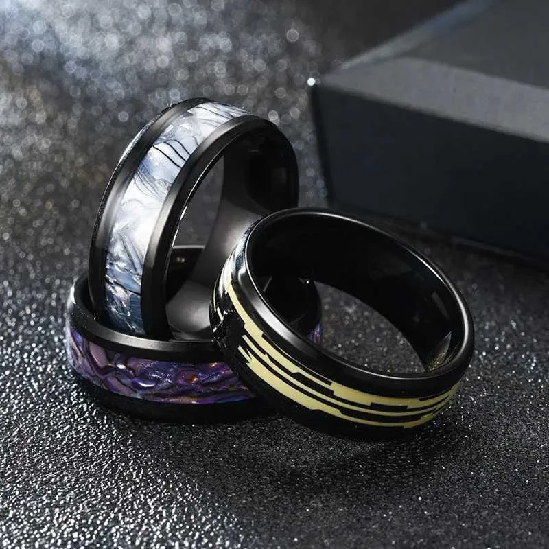 New Black Elegant Purple Colorful Shell Stainless Steel Ring For Women Men Jewelry Wholesale Size 6 13 J260411_voghion.com