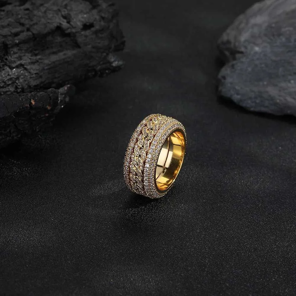 Hip Hop Micro Set Moissanite Draaibare Cubaanse Ring 18K Echt Platina PT950 Mode Gepersonaliseerde Herenring J260411_voghion.com