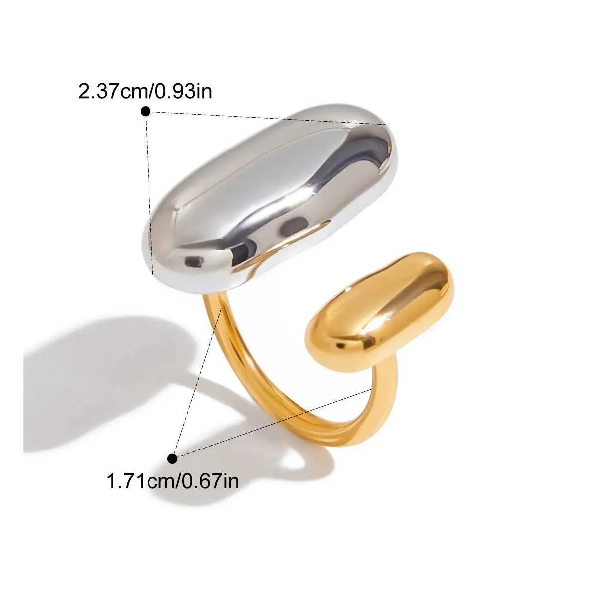 Bague ouverte Yori géométrique ovale dorée en acier inoxydable, motif pois, pour femme, bijou tendance au quotidien, haute qualité, antirouille_voghion.com