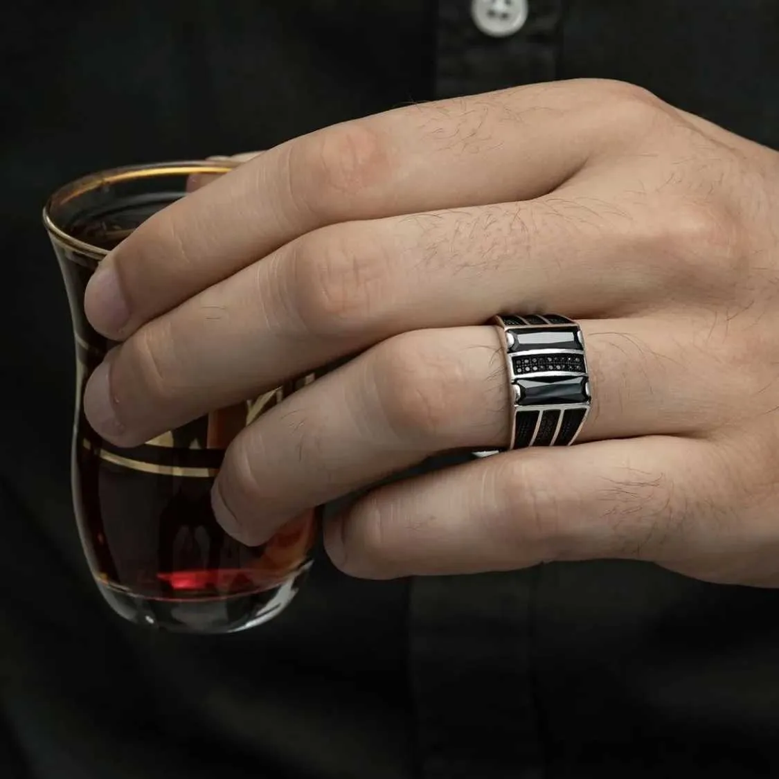 Vintage Silver Plated Stainless Steel Zircon Ring For Men Black Face Jewelry Accessory Wholesale Size 7 13 J260411_voghion.com