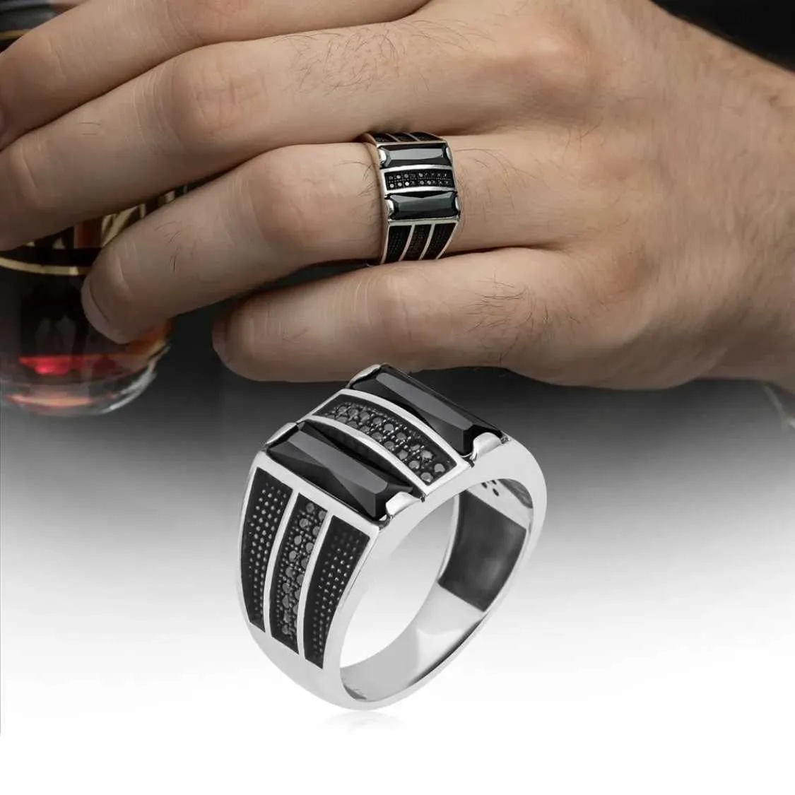 Vintage Silver Plated Stainless Steel Zircon Ring For Men_voghion.com