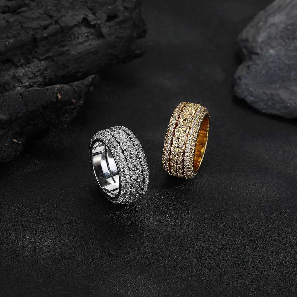 Draaibare cubaanse ring voor heren van platina en moissaniet_voghion.com