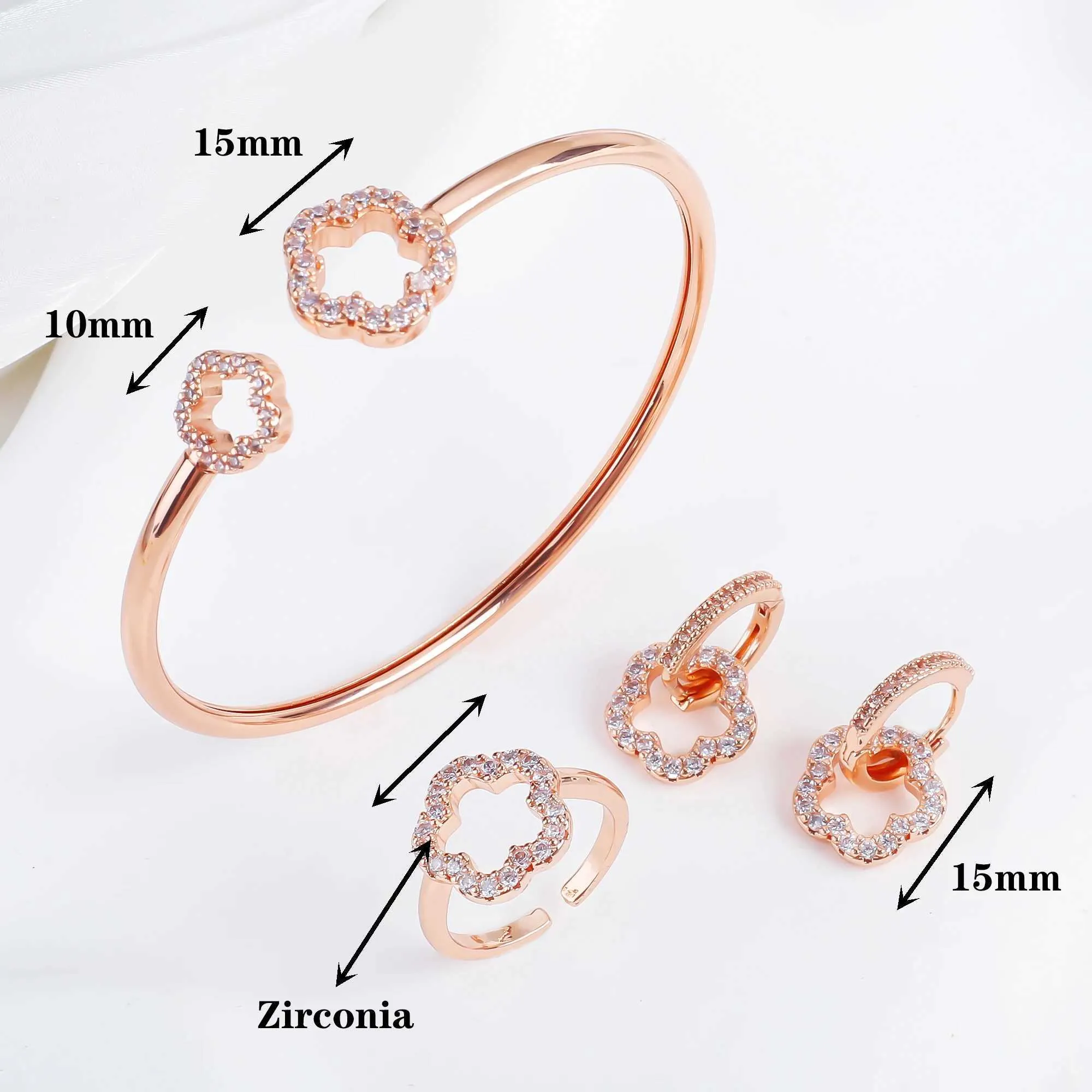Gold/Rose Gold/Silver High Quality Shiny Zirconia Five Leaf Flower Finger Adjustable Ring Simple For Woman Jewelry Gift_voghion.com