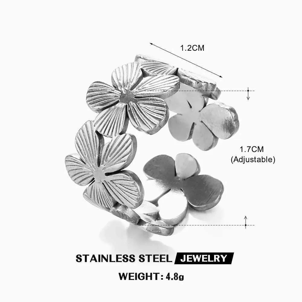 Gold Adjustable Flower Ring Stainless Steel Waterproof Jewellery_voghion.com