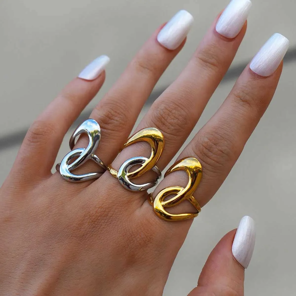 Uself Fashion Geometry Stainless Steel Waterproof Open Ring Personality Charms PVD Real Gold 18K Plated Trendy Jewelry_voghion.com