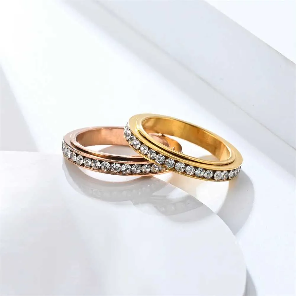 Anxiety Fidget Spinner Spinning Rotatable Stainless Steel Iced Out Bling CZ Cubic Zirconia Rings Anti Stress Jewelry_voghion.com