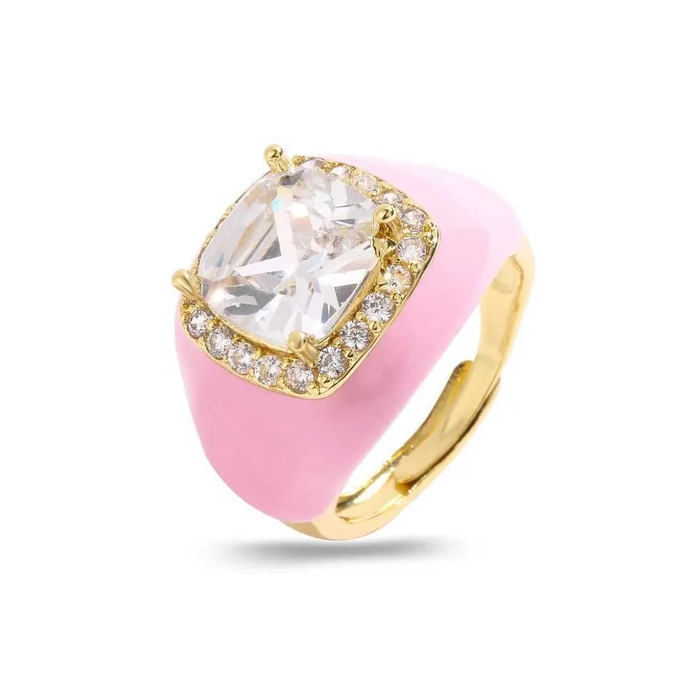 Anillo abierto HECHENG multicolor de esmalte con efecto de goteo de aceite y circonitas para mujer, ajustable, chapado en oro, grueso, regalo J260411_voghion.com