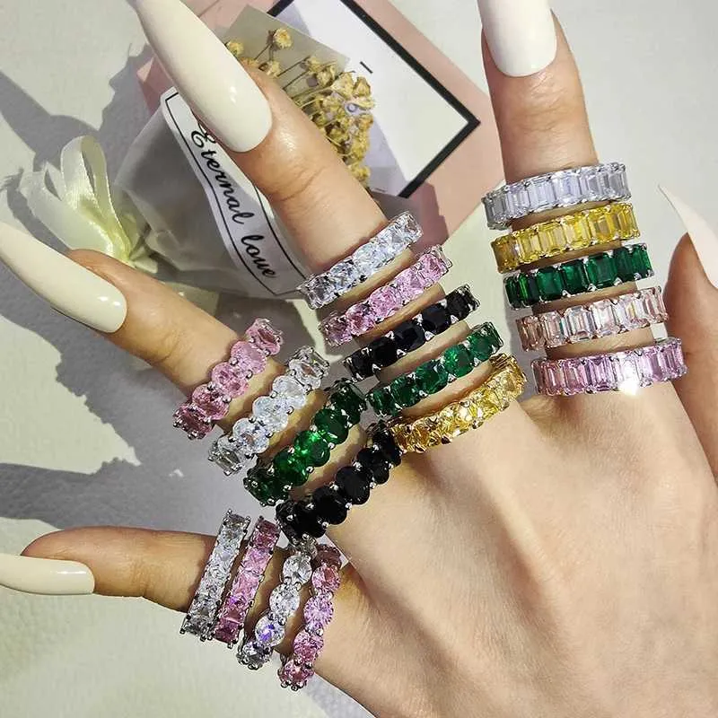2022 Eternity Diamond Ring 925 Sterling Silver Engagement Wedding Band Rings For Women Men Promise Birthday Party_voghion.com