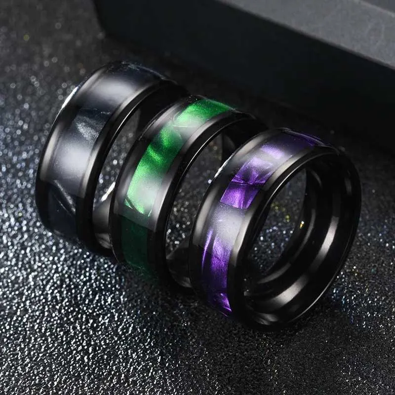 New Black Elegant Purple Colorful Shell Stainless Steel Ring For Women Men Jewelry Wholesale Size 6 13 J260411_voghion.com