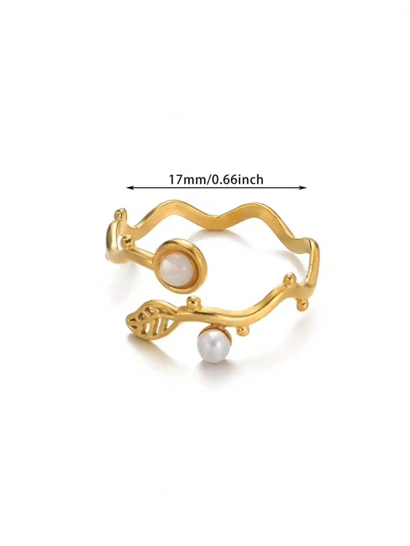 Roestvrijstalen ringen met groene bladeren en golvende vormen, 18 karaats verguld, kleurecht, open ring voor dames, trouwsieraden, vakantiesieraden_voghion.com