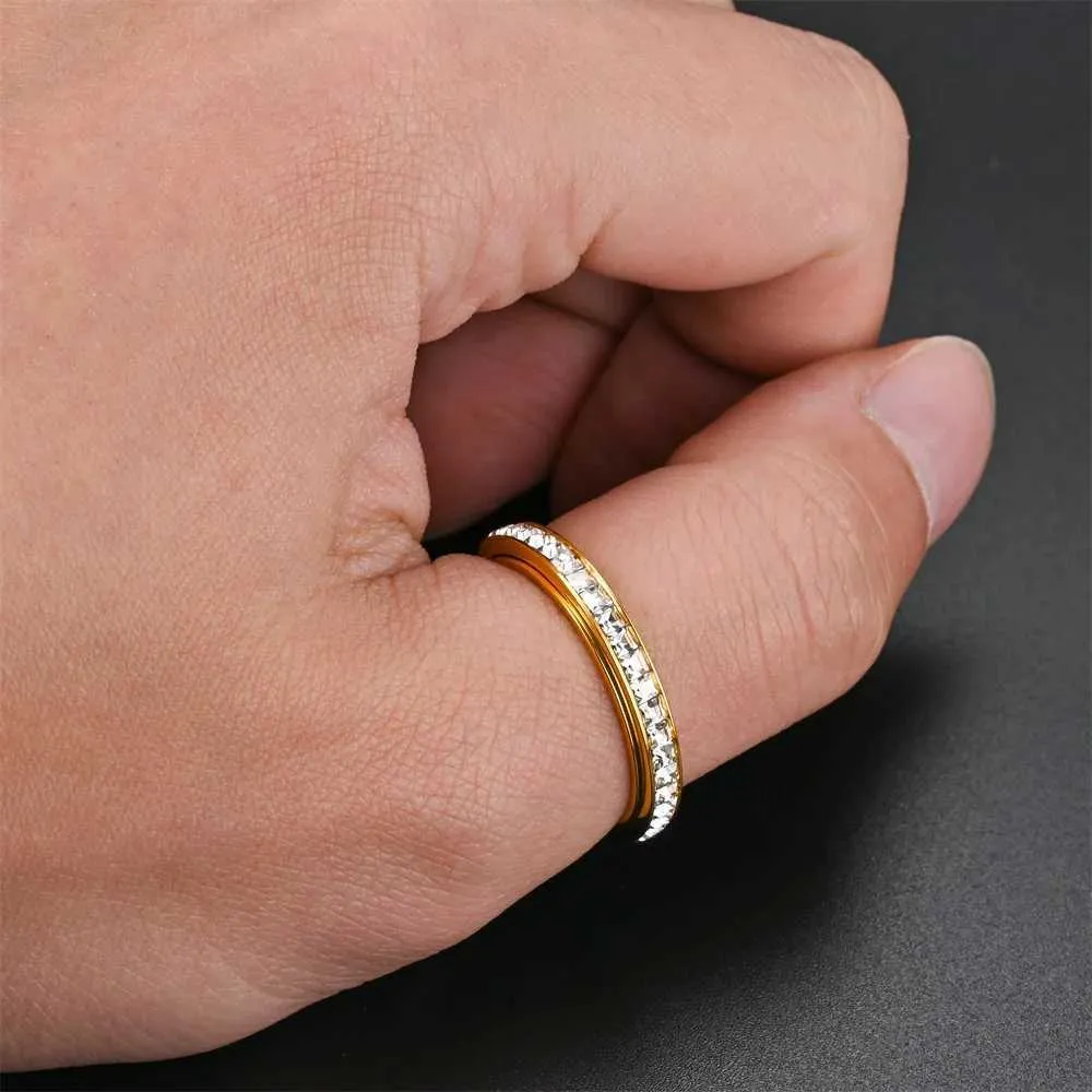 Anxiety Fidget Spinner Spinning Rotatable Stainless Steel Iced Out Bling CZ Cubic Zirconia Rings Anti Stress Jewelry_voghion.com