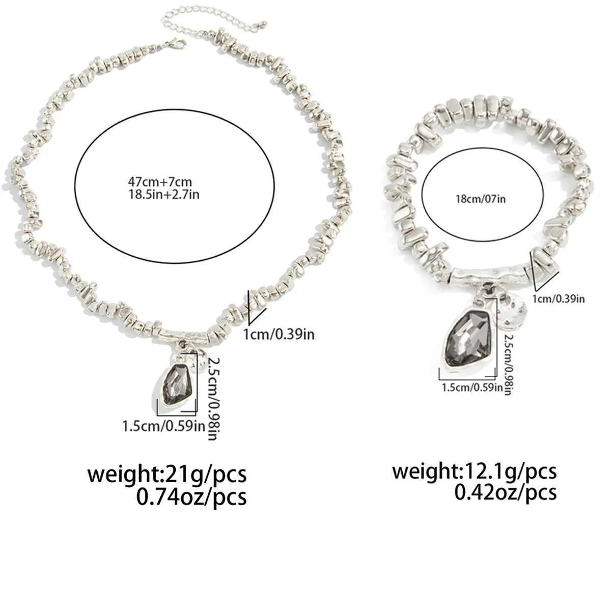 Set elegante con collana con pendente in zirconi neri e bracciale con perline CCB color argento, stile Salircon Fashion, donna, Mujer Y2K_voghion.com