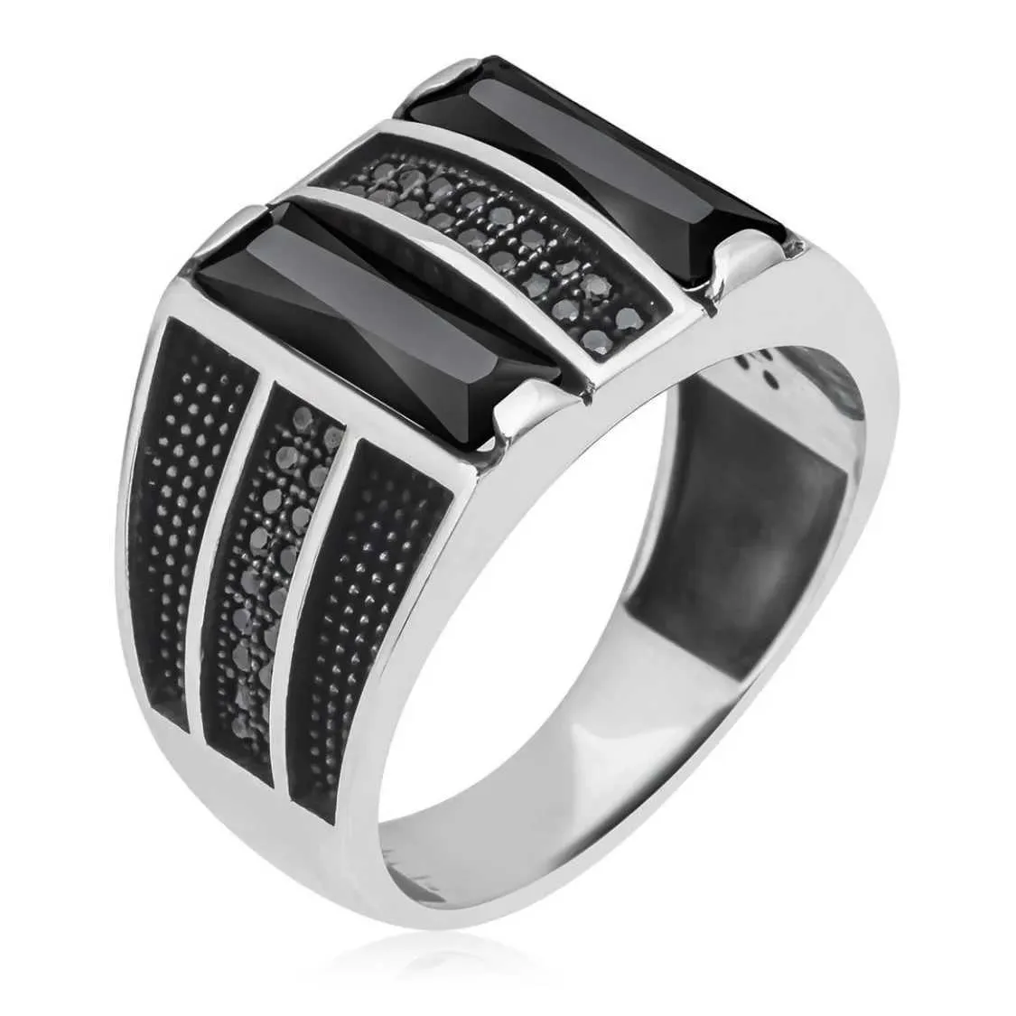 Vintage Silver Plated Stainless Steel Zircon Ring For Men Black Face Jewelry Accessory Wholesale Size 7 13 J260411_voghion.com