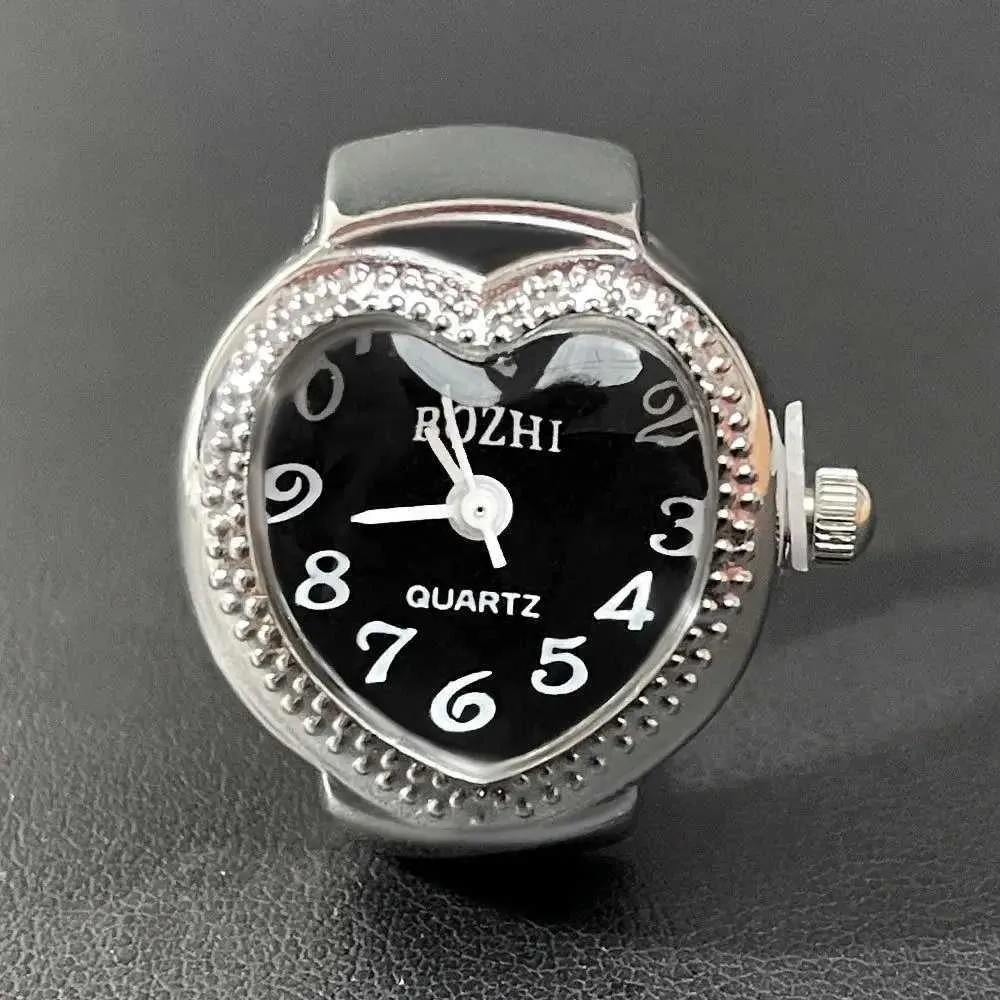 Cool Vintage Rings Jewelry Clock Heart Shape Punk Roman Quartz Adjustable Mini Elastic Strap Finger Watch Ring Couple_voghion.com