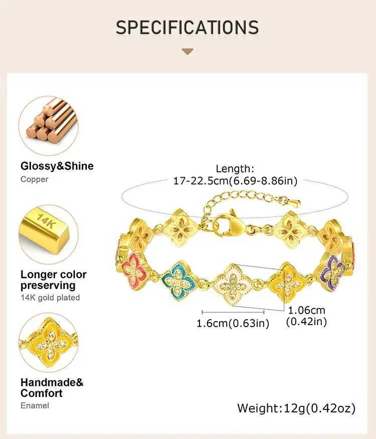Elegant Four Leaf Clover Bracelet In Copper With Zirconia Gems_voghion.com