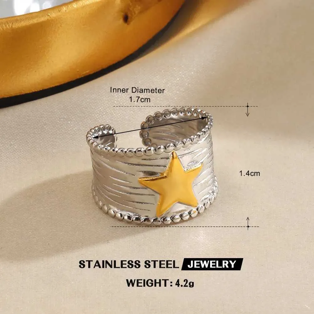 LATS Stainless Steel Y2K Celestial Star Open Rings For Women Men Unique Design Gold Silver Color Adjustable Ring Fashion_voghion.com