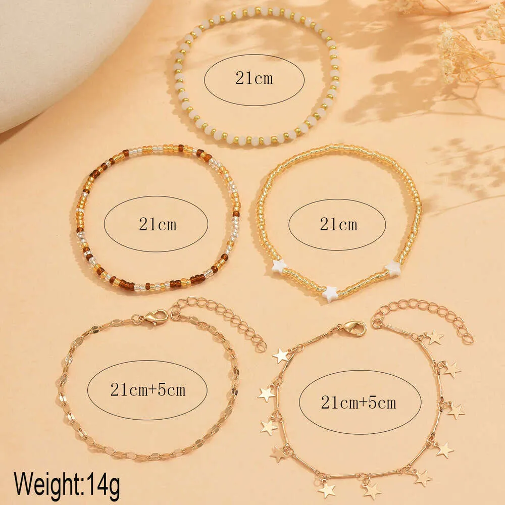 Beaded Anklet With Five Pointed Star Pendant For Women Layering_voghion.com