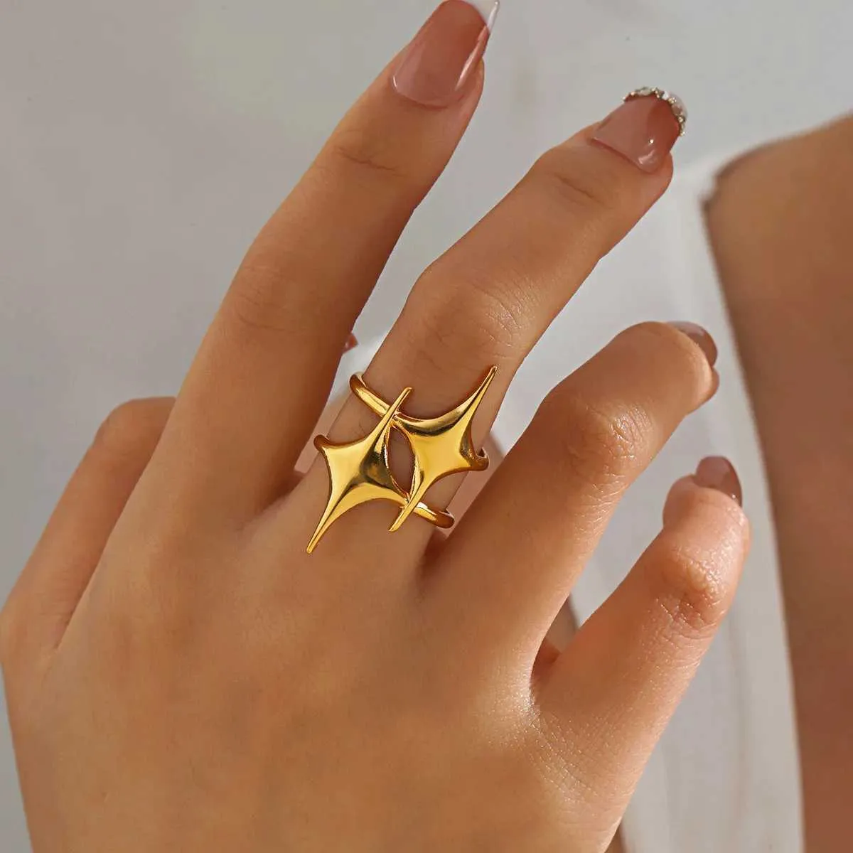 Designer Celestial Star Open Rings Adjustable Gold Silver_voghion.com