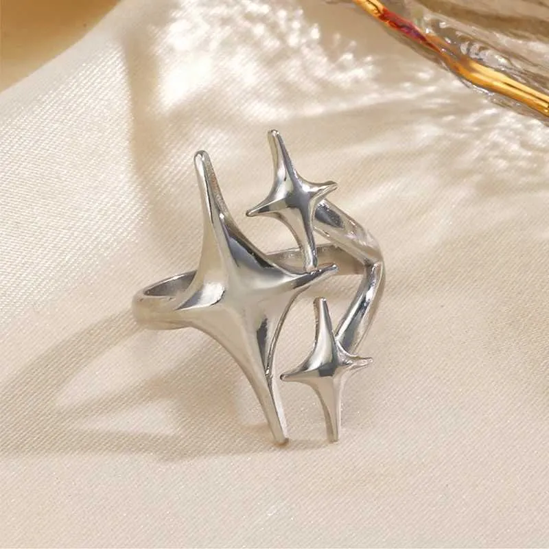 Designer Celestial Star Open Rings Adjustable Gold Silver_voghion.com