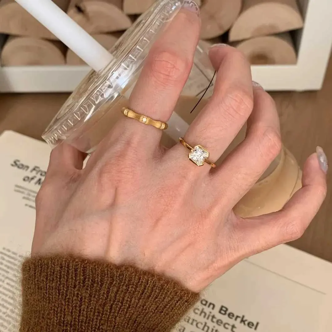 925 Sterling Silver Open Finger Ring Golden Clear CZ Square Droplet Geometric Punk For Women Jewelry Gift Dropship_voghion.com