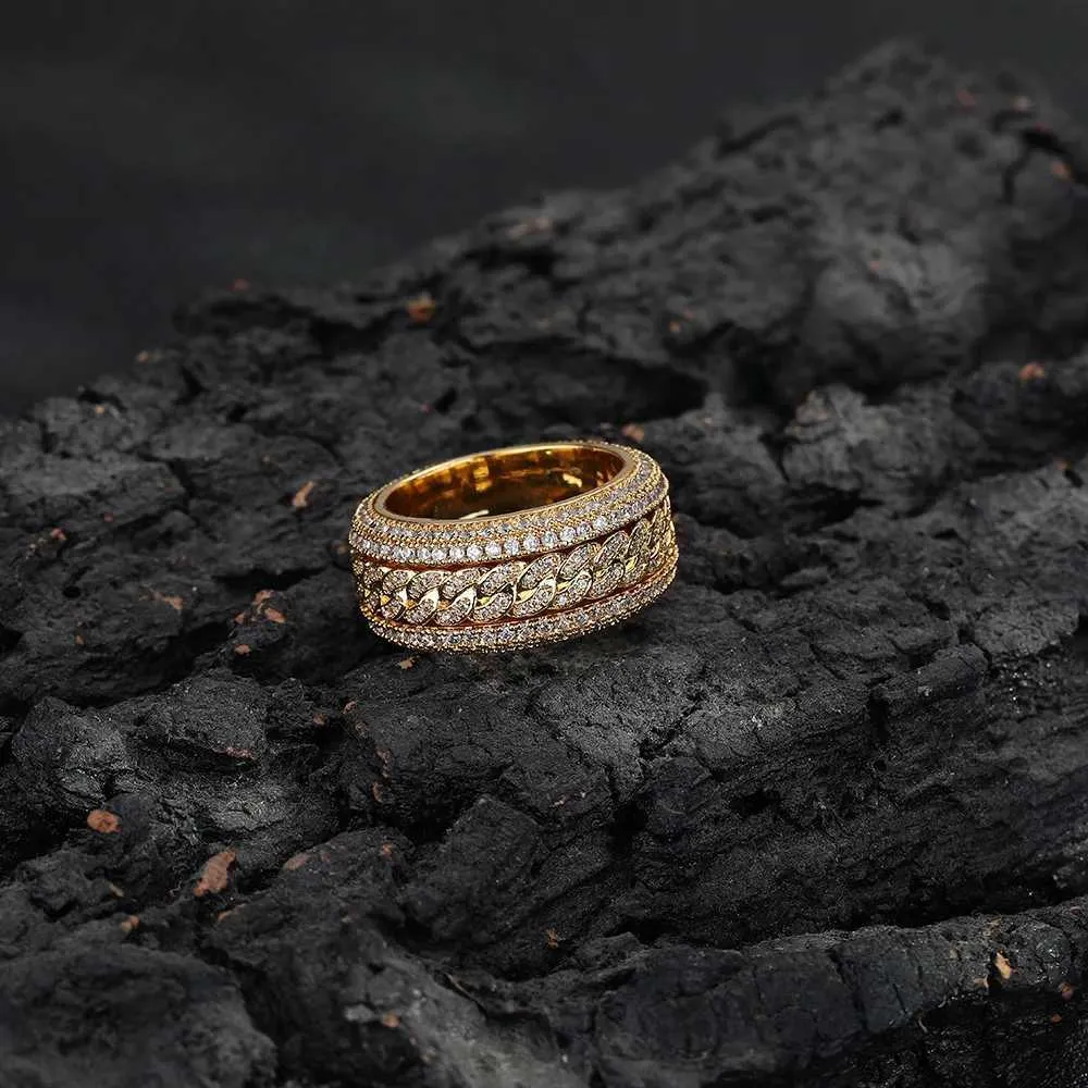 Draaibare cubaanse ring voor heren van platina en moissaniet_voghion.com