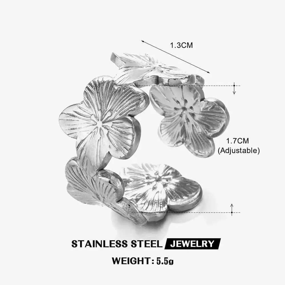 Gold Adjustable Flower Ring Stainless Steel Waterproof Jewellery_voghion.com
