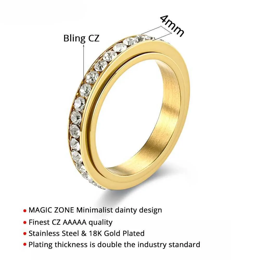 Anxiety Fidget Spinner Spinning Rotatable Stainless Steel Iced Out Bling CZ Cubic Zirconia Rings Anti Stress Jewelry_voghion.com
