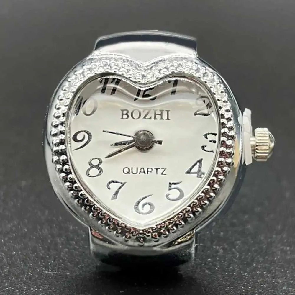 Cool Vintage Rings Jewelry Clock Heart Shape Punk Roman Quartz Adjustable Mini Elastic Strap Finger Watch Ring Couple_voghion.com