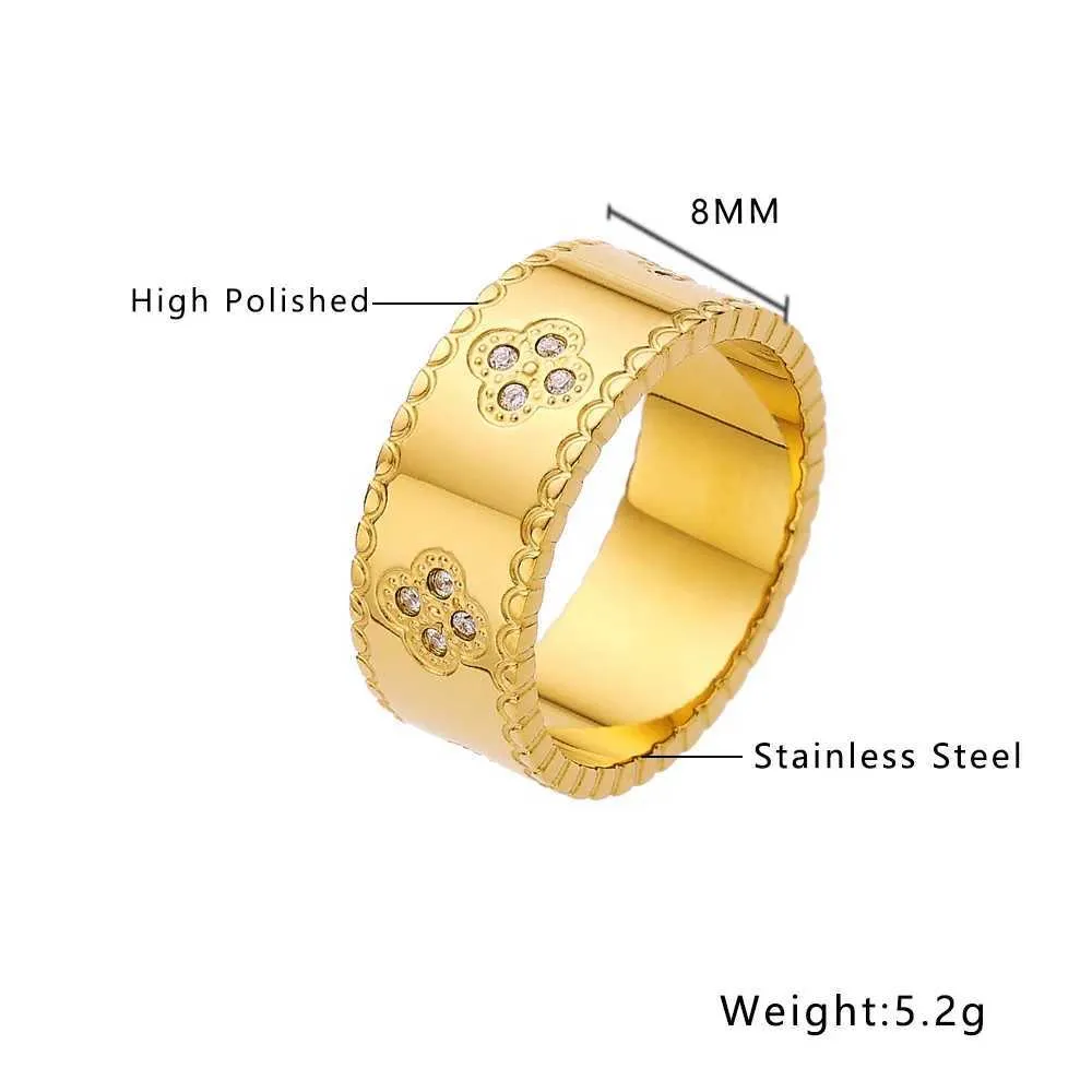 Crystal Star Titanium Steel Ring High Polished 18K Gold Plated Waterproof Non Allergic Finger Jewelry For Women Girls_voghion.com