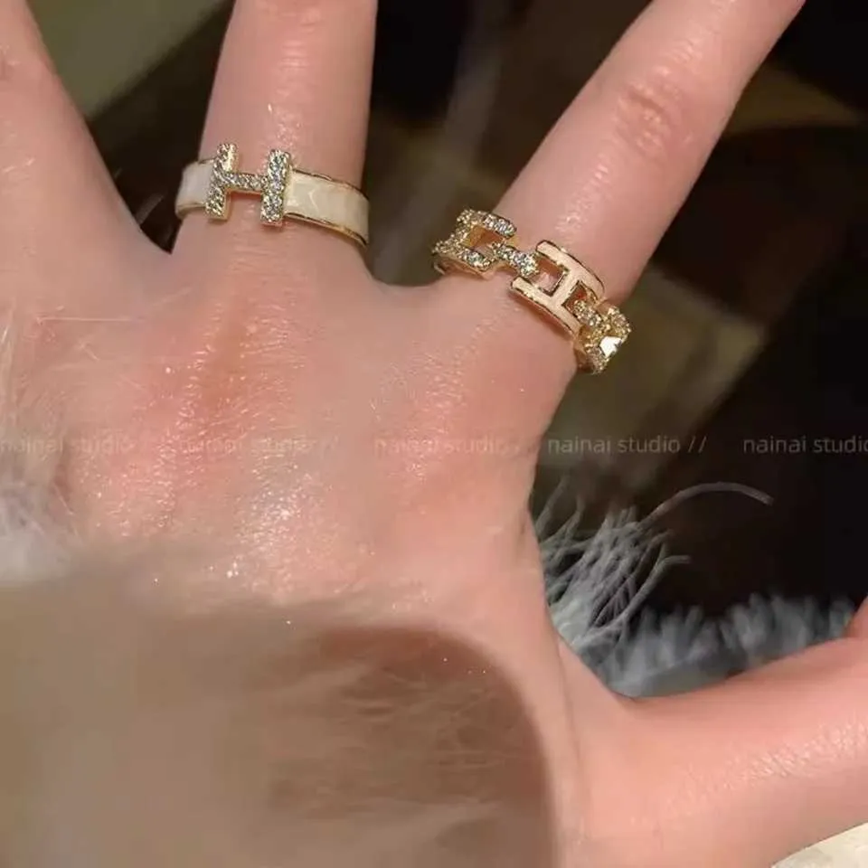 High End French Minimalist H Initial Enamel Zircon Open Adjustable Ring Women Dainty Unique Jewelry Gift For Her Daily_voghion.com