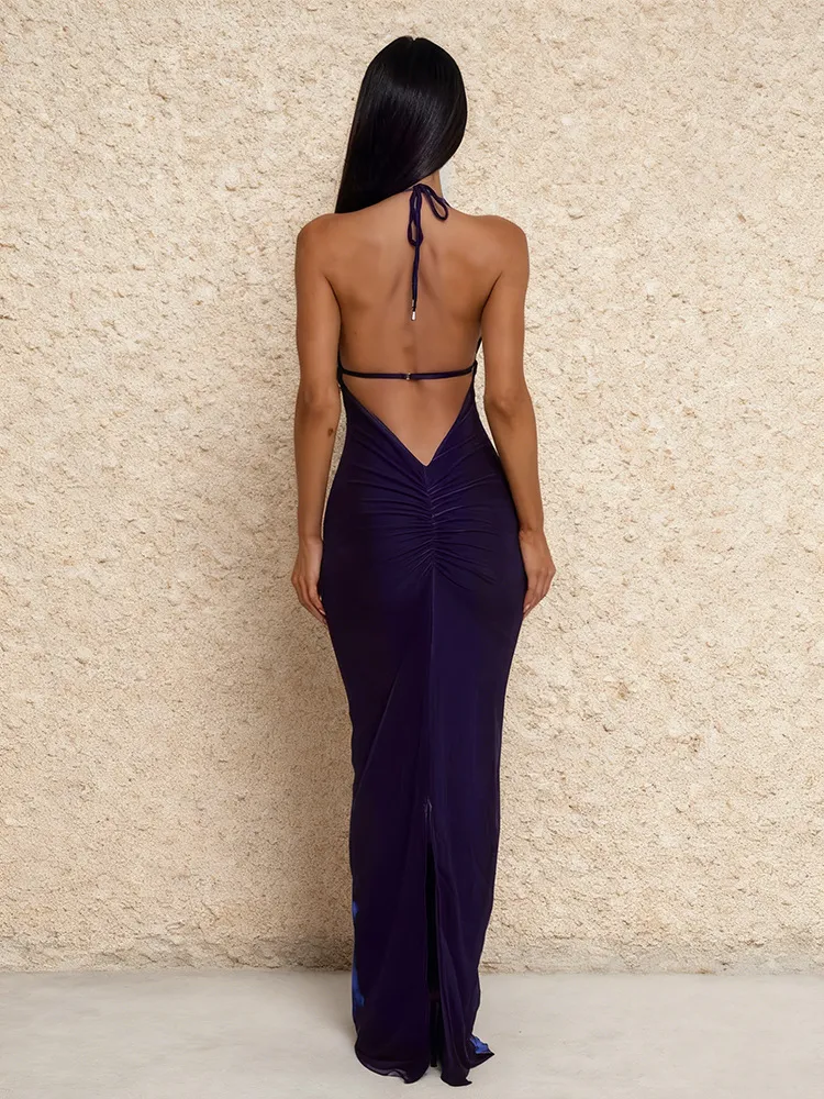 Blue Backless Maxi Dress for Women Summer Sleeveless Halter Neck  Ankle-Length Mesh Printed Polyester from Dhgate Urban Sexy Dresses - price  39.47