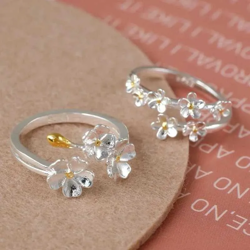 Unique Delicate Flower Opening Adjustable Rings For Women Silver Color Minimalist Finger Ring Engagement Jewelry Female_voghion.com