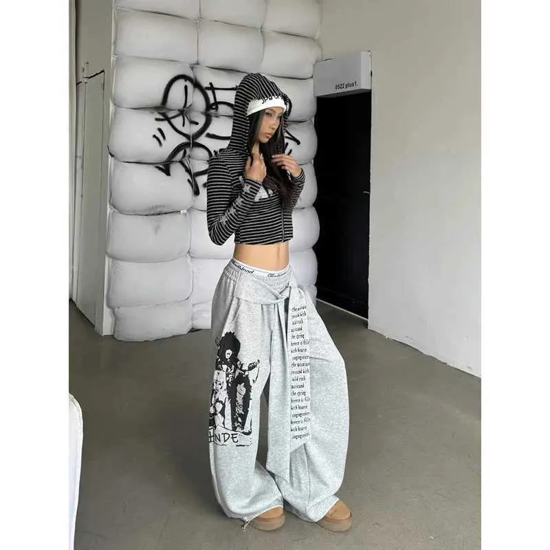 ZHIZOU Womens Gray Gothic Baggy Pants Y2K Letter From Jantizw