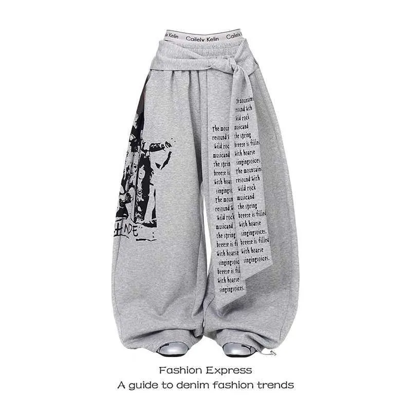 ZHIZOU Womens Gray Gothic Baggy Pants Y2K Letter From Jantizw