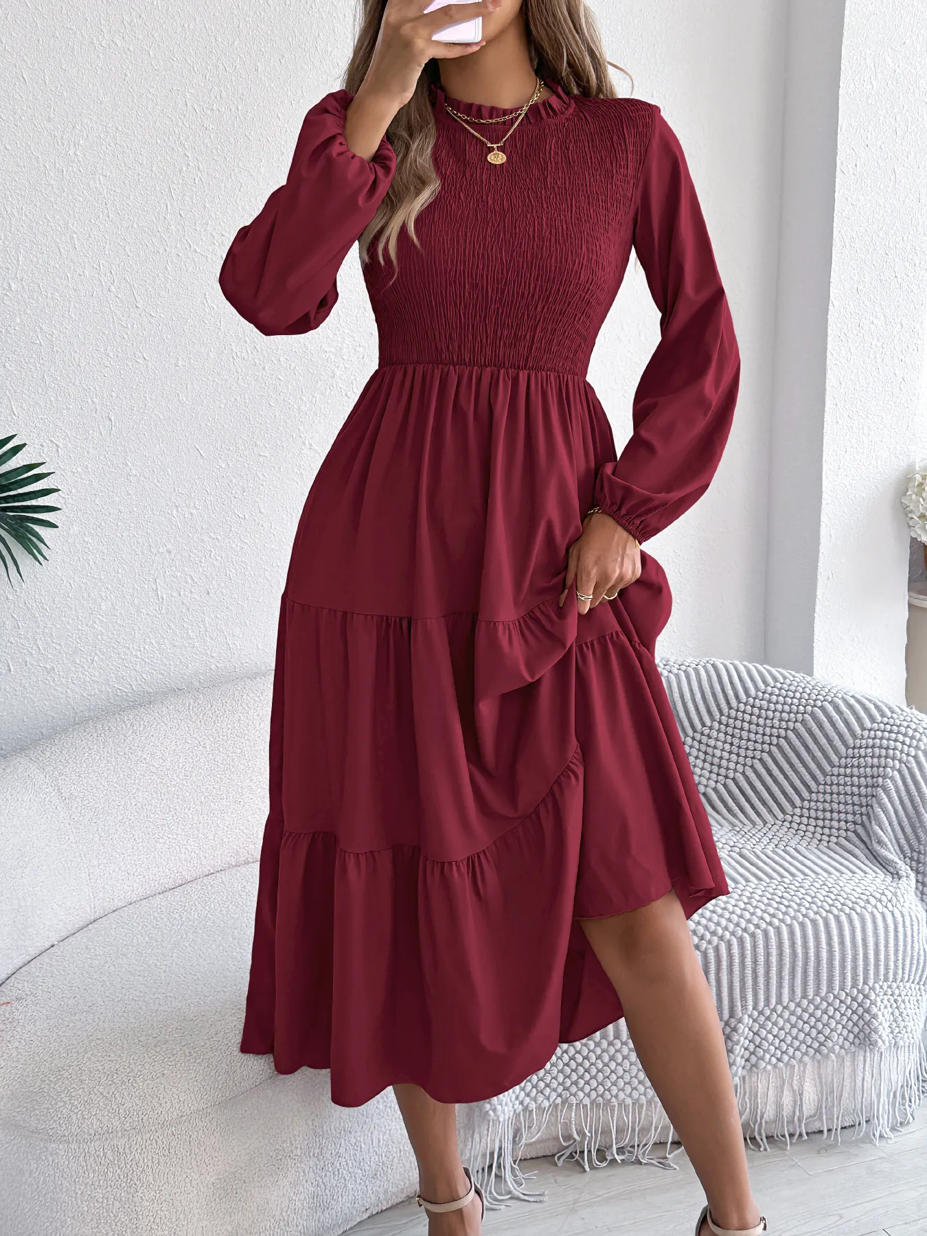 fit and flare summer dress with sleeves Pink Floral-Print Fit-and-Flare Midi Summer Dress Peach Rose Floral Print / XSmall