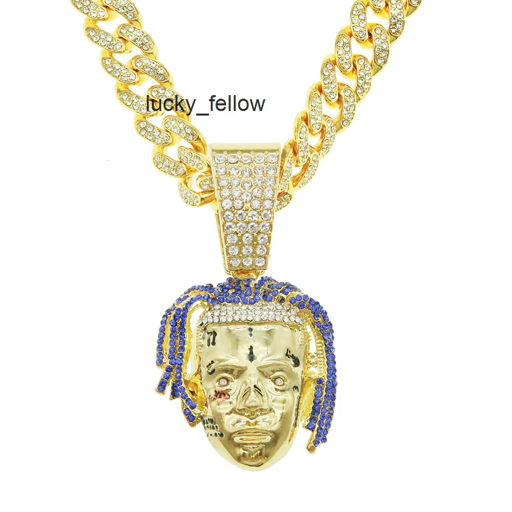 Trendy Mens Cool Full Diamond 3D Portrait Cuban Chain Accessory Pendant Motorcycle Hip Hop Nightclub Necklace Jewelry_voghion.com